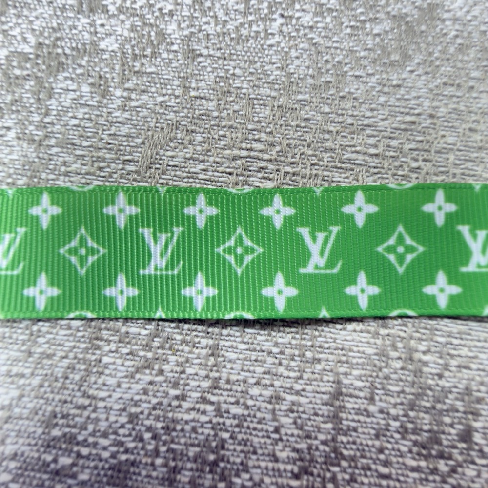 Louis Vuitton Monogram Classic Pattern Ribbon Green & White By Yard 1" Wide